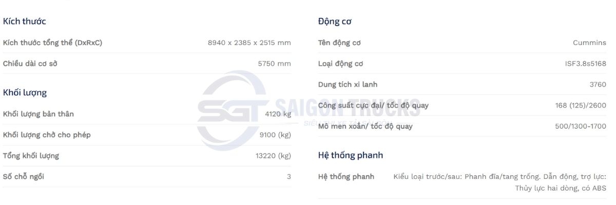 tskt foton 9 tấn th&ugrave;ng d&agrave;i